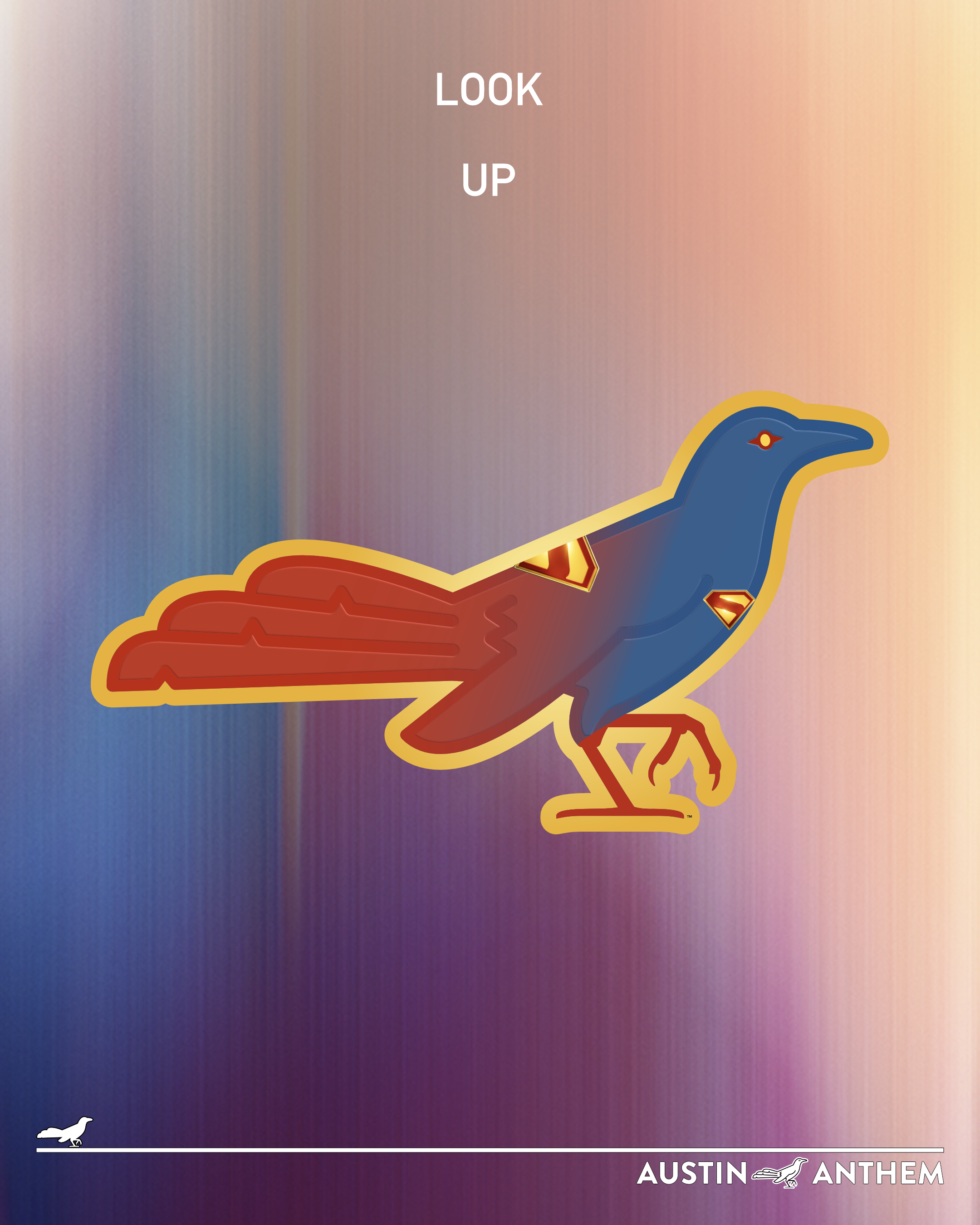 A grackle dressed as Superman.